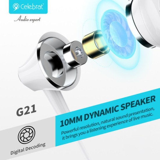 Celebrat Earphones Με Μικρόφωνο G21, 3.5Mm, 1.2M, Μαύρα Celebrat Earphones Με Μικρόφωνο G21, 3.5Mm, 1.2M, Μαύρα