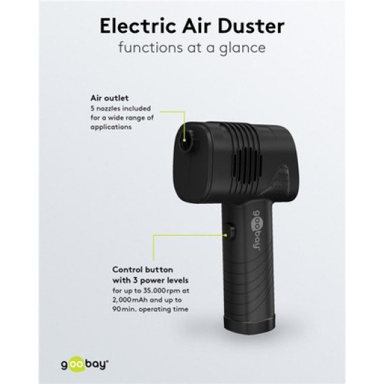 Goobay Ηλεκτρικό Air Duster 61667, Led Οθόνη, 46.8W, 2000Mah, Μαύρο Goobay Ηλεκτρικό Air Duster 61667, Led Οθόνη, 46.8W, 2000Mah, Μαύρο
