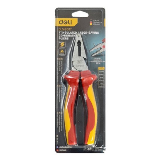 Deli Πένσα Ίσια Ηλεκτρολόγου Dl512007, Μόνωση Vde 1000V, 18Cm