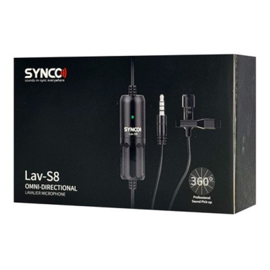 Synco Μικρόφωνο Lav-S8 Με Clip-On, Omnidirectional, 3.5Mm, 8M, Μαύρο