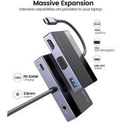 Orico Docking Station Dm-5P, Usb/Usb-C/Hdmi/Vga/3.5Mm, 4K, 100W, Μαύρο