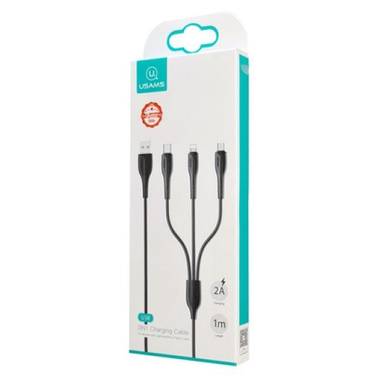 Usams Καλώδιο Usb Σε Usb-C/Lightning/Micro Usb Us-Sj374, 2A, 1M, Μαύρο Usams Καλώδιο Usb Σε Usb-C/Lightning/Micro Usb Us-Sj374, 2A, 1M, Μαύρο
