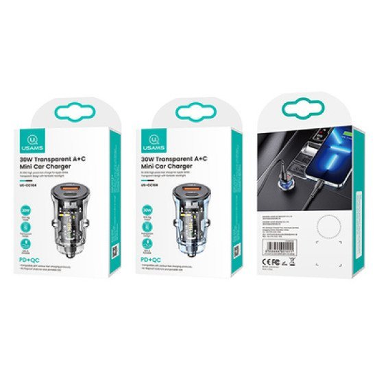 Usams Φορτιστής Αυτοκινήτου Us-Cc164, Usb & Usb-C, 30W, Μαύρος Usams Φορτιστής Αυτοκινήτου Us-Cc164, Usb & Usb-C, 30W, Μαύρος