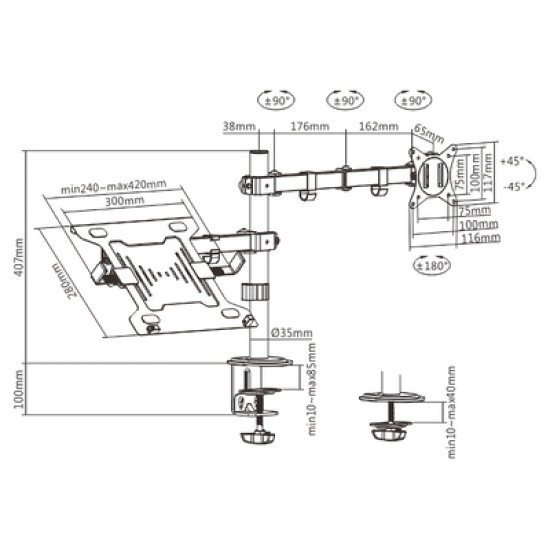 Brateck Βάση Γραφείου Ldt66-C024Ml Για Οθόνη 13"-32" & Laptop, Έως 9Kg