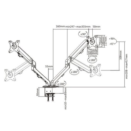 Brateck Βάση Γραφείου Ldt45-C024 Για 2 Οθόνες 17"-27", Έως 7Kg Ανά Οθόνη Brateck Βάση Γραφείου Ldt45-C024 Για 2 Οθόνες 17"-27", Έως 7Kg Ανά Οθόνη