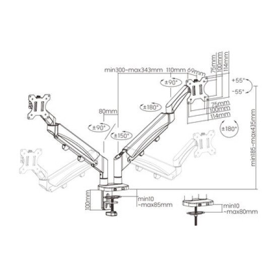 Brateck Βάση Γραφείου Ldt56-C024 Για 2 Οθόνες 17"-32", Έως 9Kg Ανά Οθόνη Brateck Βάση Γραφείου Ldt56-C024 Για 2 Οθόνες 17"-32", Έως 9Kg Ανά Οθόνη