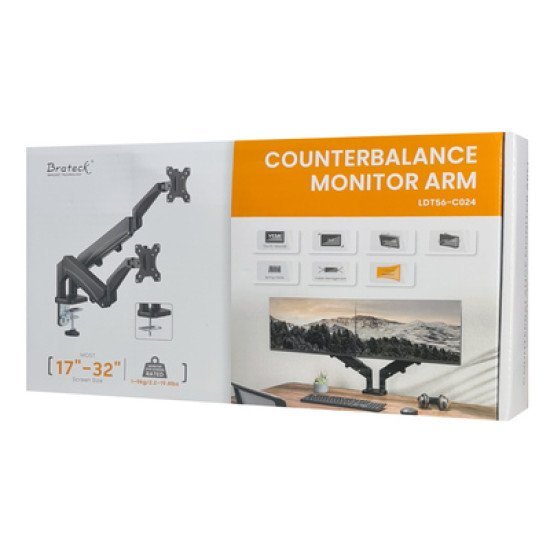Brateck Βάση Γραφείου Ldt56-C024 Για 2 Οθόνες 17"-32", Έως 9Kg Ανά Οθόνη Brateck Βάση Γραφείου Ldt56-C024 Για 2 Οθόνες 17"-32", Έως 9Kg Ανά Οθόνη
