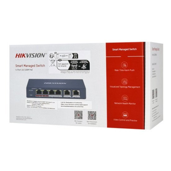 Hikvision Managed Switch Ds-3E1106Hp-Ei, 4X Poe & 2X Rj45 Ports, 100Mbps