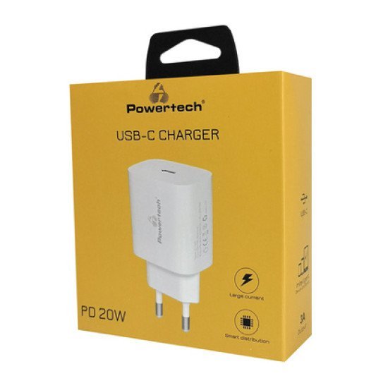 Powertech Φορτιστής Τοίχου Pt-1091, Usb-C, Pd 20W, Λευκός