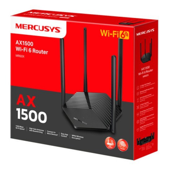 Mercusys Router Mr60X, Wi-Fi 6, 1500Mbps Ax1500, Dual Band, Ver. 2.0