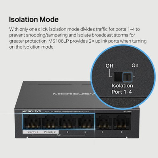 Mercusys Desktop Switch Ms106Lp, 6X 10/100 Mbps, Poe+, Ver. 1.0 Mercusys Desktop Switch Ms106Lp, 6X 10/100 Mbps, Poe+, Ver. 1.0