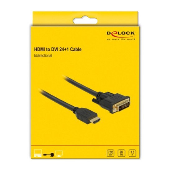 Delock Καλώδιο Hdmi Σε Dvi 85653, 2K/60Hz, 7.92 Gbps, 1.5M, Μαύρο Delock Καλώδιο Hdmi Σε Dvi 85653, 2K/60Hz, 7.92 Gbps, 1.5M, Μαύρο