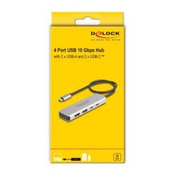 Delock Usb-C Hub 64230, 2X Usb/2X Usb-C Θύρες, 10 Gbps, Γκρι