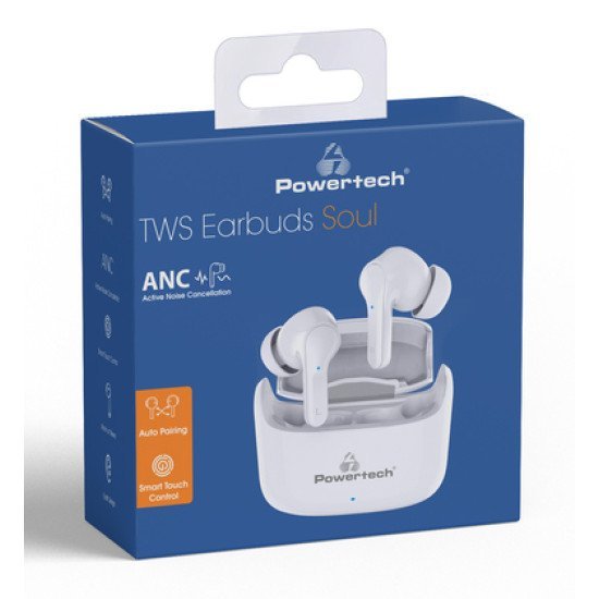 Powertech Earphones Με Θήκη Φόρτισης Soul, Tws, Anc, 45/400Mah, Λευκά Powertech Earphones Με Θήκη Φόρτισης Soul, Tws, Anc, 45/400Mah, Λευκά