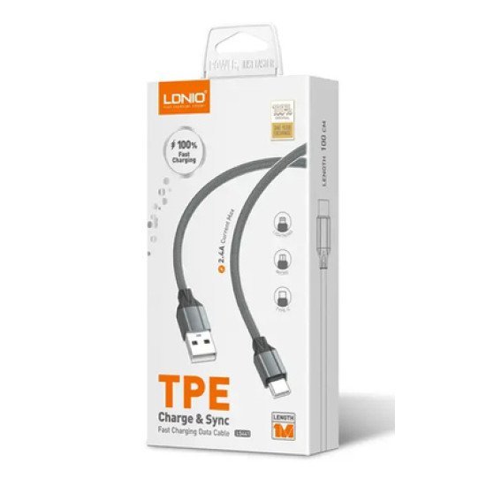 Ldnio Καλώδιο Lightning Σε Usb Ls441, 2.4A, 1M, Γκρι Ldnio Καλώδιο Lightning Σε Usb Ls441, 2.4A, 1M, Γκρι