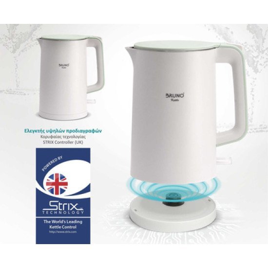 Bruno Βραστήρας Brn-0140 Με Διπλό Τοίχωμα, 1.7L, Strix, 2200W, Λευκός Bruno Βραστήρας Brn-0140 Με Διπλό Τοίχωμα, 1.7L, Strix, 2200W, Λευκός