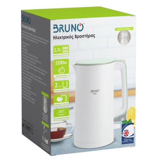Bruno Βραστήρας Brn-0140 Με Διπλό Τοίχωμα, 1.7L, Strix, 2200W, Λευκός Bruno Βραστήρας Brn-0140 Με Διπλό Τοίχωμα, 1.7L, Strix, 2200W, Λευκός