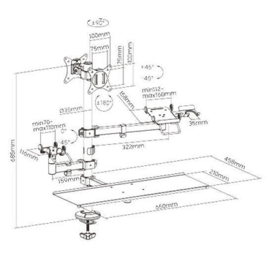 Brateck Βάση Γραφείου Pmm-02Ld Για 2X Οθόνες 17"-32"/Pos/Πληκτρολόγιο