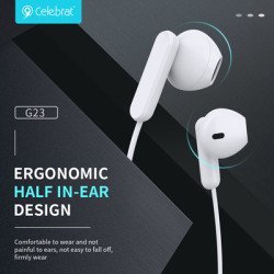 Celebrat Earphones Με Μικρόφωνο G23, 3.5Mm, 1.2M, Λευκά