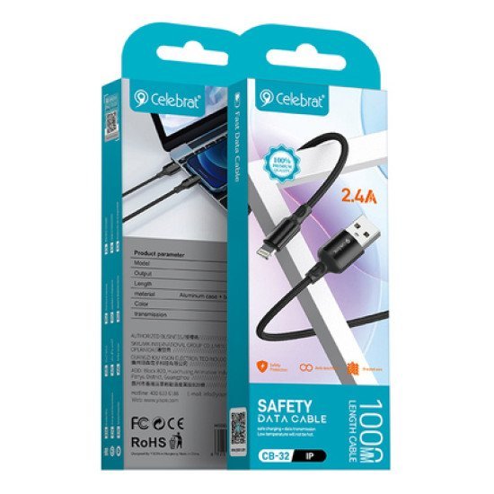 Celebrat Καλώδιο Lightning Σε Usb Cb-32, 2.4A, 1M, Μαύρο Celebrat Καλώδιο Lightning Σε Usb Cb-32, 2.4A, 1M, Μαύρο