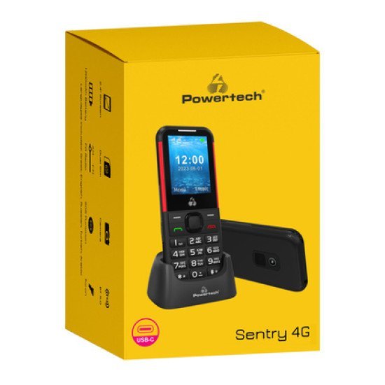 Powertech Κινητό Τηλέφωνο Sentry 4G Ptm-33, Sos Call, Με Φακό, Μαύρο