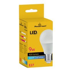 Powertech Led Λάμπα E27-020, 9W, 4000K, E27, 820Lm