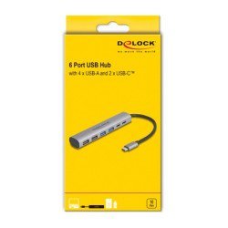 Delock Usb-C Hub 64232, 4X Usb/2X Usb-C Θύρες, 10Gbps, Γκρι