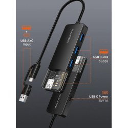 Cabletime Usb Hub Ct-Hubt3-Pb, 4X Θυρών, Usb/Usb-C Σύνδεση, 5Gbps, Μαύρο Cabletime Usb Hub Ct-Hubt3-Pb, 4X Θυρών, Usb/Usb-C Σύνδεση, 5Gbps, Μαύρο