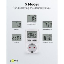 Goobay Μετρητής Κατανάλωσης Ρεύματος 64589 Με Οθόνη, Έως 3680W, Λευκός