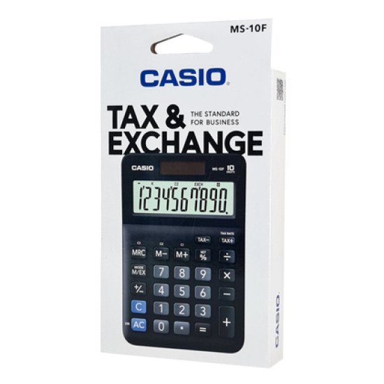Casio Αριθμομηχανή Ms-10F, Ηλιακό & Μπαταρία, 10 Ψηφία, Μαύρη