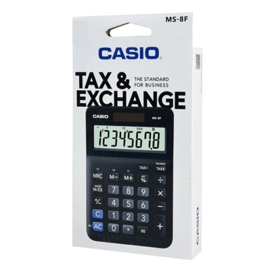 Casio Αριθμομηχανή Ms-8F, Ηλιακό & Μπαταρία, 8 Ψηφία, Μαύρη