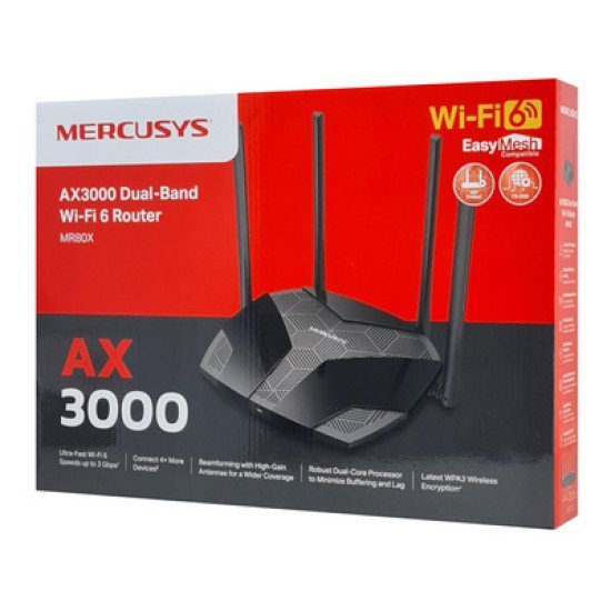 Mercusys Router Mr80X, Wi-Fi 6, 3Gbps Ax3000, Dual Band, Ver. 3.0