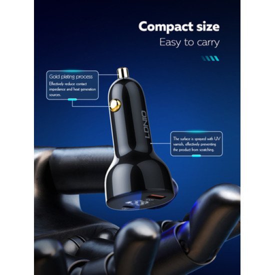 Ldnio Φορτιστής Αυτοκινήτου C101 Με Καλώδιο, Usb/Usb-C, 100W Pd, Μαύρος Ldnio Φορτιστής Αυτοκινήτου C101 Με Καλώδιο, Usb/Usb-C, 100W Pd, Μαύρος