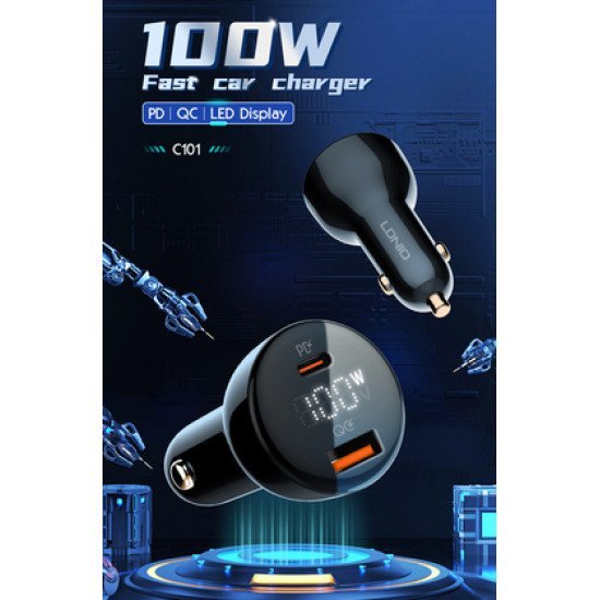 Ldnio Φορτιστής Αυτοκινήτου C101 Με Καλώδιο, Usb/Usb-C, 100W Pd, Μαύρος Ldnio Φορτιστής Αυτοκινήτου C101 Με Καλώδιο, Usb/Usb-C, 100W Pd, Μαύρος