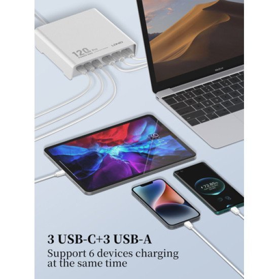 Ldnio Σταθμός Φόρτισης Q605, 3X Usb-C & 3X Usb, 120W, Pd/Qc, Λευκός