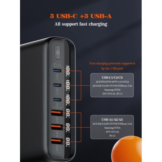 Ldnio Σταθμός Φόρτισης A6140C, 3X Usb-C/3X Usb, 140W, Pd/Qc, Gan, Μαύρος Ldnio Σταθμός Φόρτισης A6140C, 3X Usb-C/3X Usb, 140W, Pd/Qc, Gan, Μαύρος