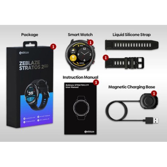 Zeblaze Smartwatch Stratos 2 Lite, Heart Rate, 1.32", Gps, 5 Atm, Μαύρο