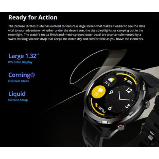 Zeblaze Smartwatch Stratos 2 Lite, Heart Rate, 1.32", Gps, 5 Atm, Μαύρο