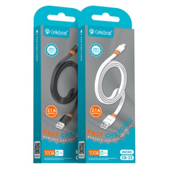 Celebrat Καλώδιο Micro Usb Σε Usb Cb-33M, Flat, 2.1A, 1M, Μαύρο Celebrat Καλώδιο Micro Usb Σε Usb Cb-33M, Flat, 2.1A, 1M, Μαύρο