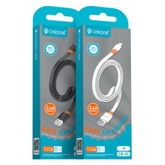 Celebrat Καλώδιο Lightning Σε Usb Cb-33L, Flat, 2.4A, 1M, Λευκό Celebrat Καλώδιο Lightning Σε Usb Cb-33L, Flat, 2.4A, 1M, Λευκό