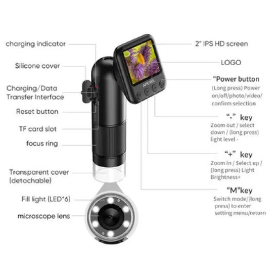 Apexel Ψηφιακό Μικροσκόπιο Apl-Ms008, 400X-800X, Led, 720P/2Mp Apexel Ψηφιακό Μικροσκόπιο Apl-Ms008, 400X-800X, Led, 720P/2Mp