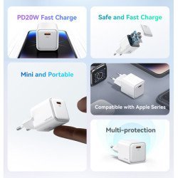 Usams Φορτιστής Τοίχου Us-Cc183, Usb-C Θύρα Εξόδου, 20W Pd, Μωβ