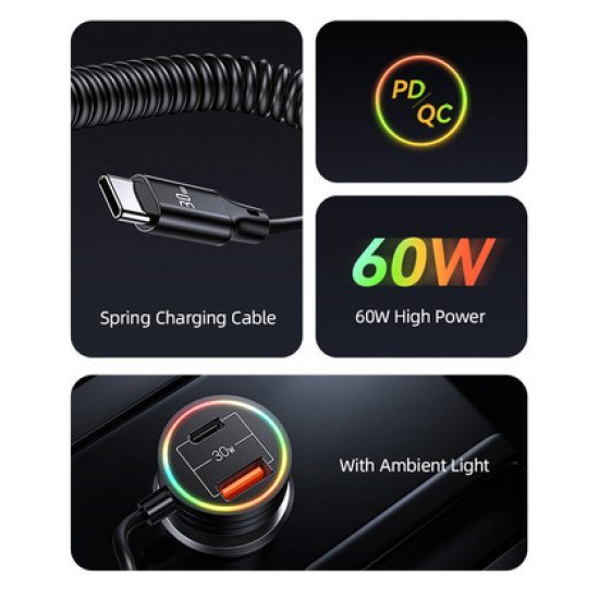 Usams Φορτιστής Αυτοκινήτου Us-Cc167 Με Καλώδιο, Usb/Usb-C, 60W, Μαύρος Usams Φορτιστής Αυτοκινήτου Us-Cc167 Με Καλώδιο, Usb/Usb-C, 60W, Μαύρος