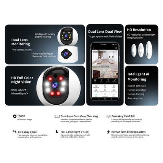 Vstarcam Smart Κάμερα C992Dr, 3Mp, Dual Lens, Wi-Fi, Ptz, Sd Vstarcam Smart Κάμερα C992Dr, 3Mp, Dual Lens, Wi-Fi, Ptz, Sd