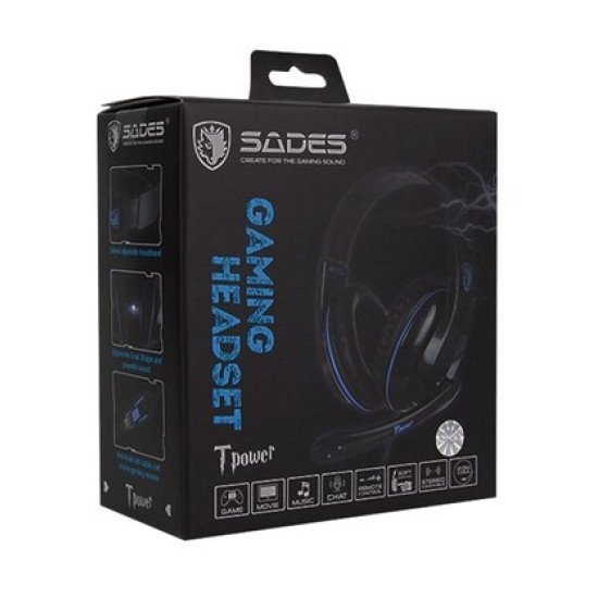 Sades Gaming Headset Tpower Με 40Mm Ακουστικά, Blue