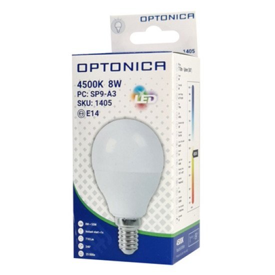 Optonica Led Λάμπα G45 1405, 8W, 4500K, 710Lm, E14 Optonica Led Λάμπα G45 1405, 8W, 4500K, 710Lm, E14