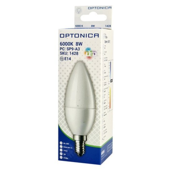 Optonica Led Λάμπα Candle C37 1428, 8W, 6000K, 710Lm, E14 Optonica Led Λάμπα Candle C37 1428, 8W, 6000K, 710Lm, E14