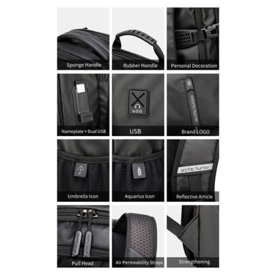 Arctic Hunter Τσάντα Πλάτης B00388 Με Θήκη Laptop 15.6", Usb, 27L, Γκρι Arctic Hunter Τσάντα Πλάτης B00388 Με Θήκη Laptop 15.6", Usb, 27L, Γκρι