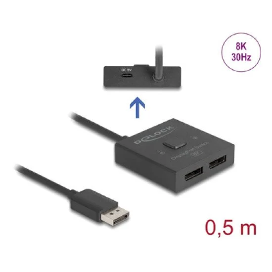 Delock Displayport Switch 18906, 2 Σε 1, Bidirectional, 8K/30Hz, Μαύρο Delock Displayport Switch 18906, 2 Σε 1, Bidirectional, 8K/30Hz, Μαύρο
