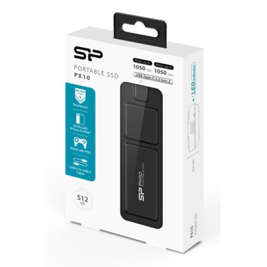 Silicon Power Εξωτερικός Ssd Px10, 512Gb, Usb 3.2, 1050-1050Mb/S, Μαύρος Silicon Power Εξωτερικός Ssd Px10, 512Gb, Usb 3.2, 1050-1050Mb/S, Μαύρος